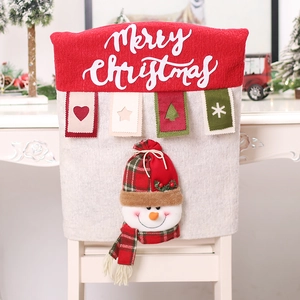 Detail of Christmas chair cover with 3D snowman and festive Merry Christmas felt ornaments