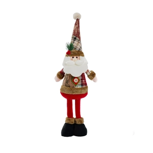Staande Kerstman pluche pop met telescopische poten en geruite muts kerstdecoratie