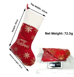 Detail showing red velvet Christmas stocking with golden snowflake and 49cm length dimensions