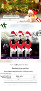 Detailed size specifications for red non-woven Christmas wine bottle hat and scarf set