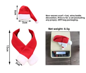 Miniature Christmas non-woven wine bottle hat and scarf decor set with size measurements