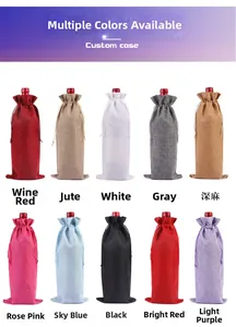 Linen drawstring wine gift bags shown in 10 diverse colors with durable texture