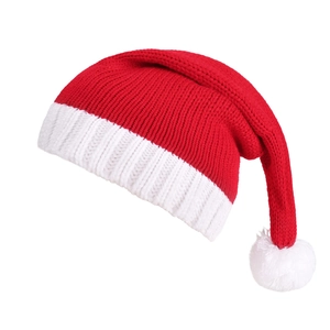 Classic red Christmas knit hat for mother and baby with white pompom and ribbed cuff