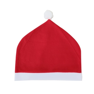 Red Christmas hat seat cover with white trim and pom pom for festive car interior decor