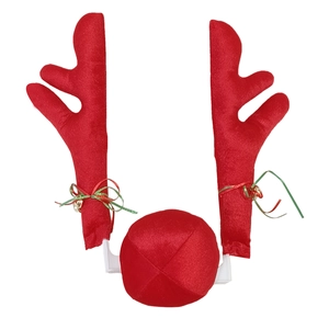 Reindeer Car Decoration Antlers With Red Nose Plush Xmas Accessory For Vehicle Festive Ornament Reindeer Antler Kit