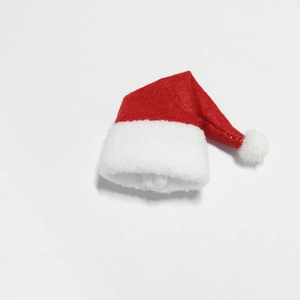 Mini Christmas Santa hat with red felt and white plush trim for holiday bottle decoration