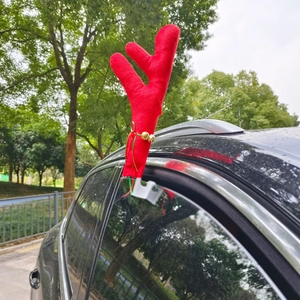 Christmas reindeer antlers car decoration with red plush fabric and golden bells