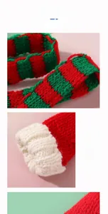 Detailed macro view of red and green striped knit texture on a mini Christmas scarf decoration