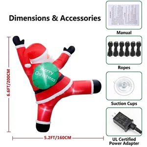 Inflatable climbing Santa Claus outdoor Christmas decoration with full accessory kit