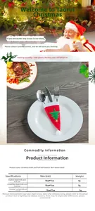 Detailed size chart for Christmas non-woven cutlery holders in three festive styles