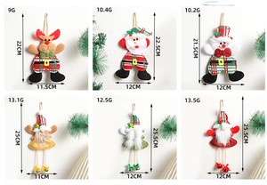 Detail view of plush Christmas ornaments with sizes and weights for festive tree decoration