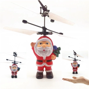 Flying Santa Claus Induction Drone Toy Plastic Suspended Aircraft With LED Light Christmas Gift Home Decoration Festive