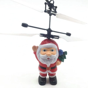 Suspended induction Santa Claus drone toy with rotating blades and colorful gift bag