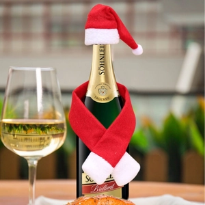 Christmas Wine Bottle Decoration Mini Santa Hat And Red Scarf Non-Woven Fabric Holiday Table Decor Festive Party Accessories