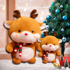 Cartoon Christmas Reindeer Plush Toy Collection Reindeer Doll With Striped Scarf For Xmas Holiday Home Decor Kids Gift