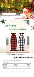Detailed size specifications for 15x35cm Christmas plaid wine bottle linen gift bags