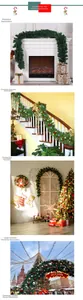 Detail of lush green artificial Christmas garland on a wooden staircase railing