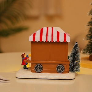 Decorazione natalizia in miniatura carretto popcorn con tetto a strisce