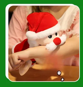 Detail showing Santa Claus plush hand puppet toy wrapped around an arm for storytelling