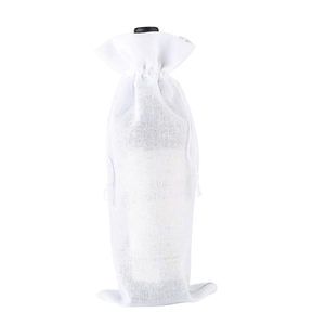 White mesh drawstring bag for wine bottle packaging with breathable polyester material