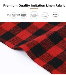 Detail of red buffalo plaid fabric showing fiber texture and breathable material properties