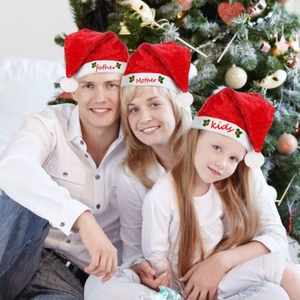 Luxury Plush Christmas Hat Red White Santa Hat With Mother Father Kids Lettering For Family Party Holiday Decoration
