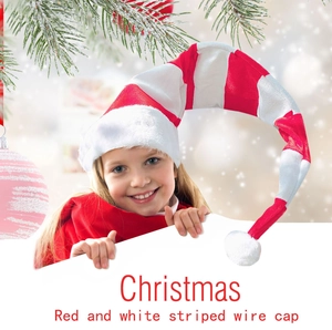 Striped Christmas Elf Hat Extra Long Plush Wire Cap With Fur Ball For Adults Kids Xmas Holiday Party Costume Accessories