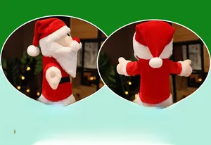 Side and back view of a soft plush Santa Claus hand puppet for Christmas storytelling