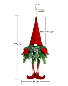 Detailed view of long-legged Christmas gnome decoration with dimensions 70x28cm