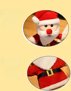Detail of plush Santa hand puppet showing cute facial expressions and belt craftsmanship