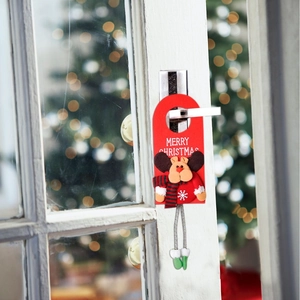 Accroche-porte de Noël en feutre rouge avec renne en peluche et texte Merry Christmas