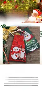 Detailed size chart for Christmas aprons featuring snowman and reindeer patterns