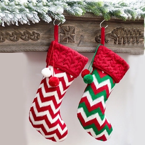 Christmas Knitted Stocking Festive Reindeer Snowflake Tree Pattern Fireplace Hanging Holiday Decoration Gift Candy Bag Storage