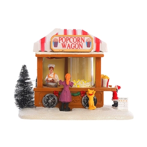 Decorazione natalizia carro dei popcorn luminoso con musica e figure in miniatura