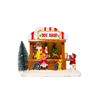 Negozio di giocattoli di Babbo Natale luminoso in resina con figure e luci a LED