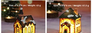 Détails de maisons de Noël en résine lumineuses styles A et B avec lumières LED et neige
