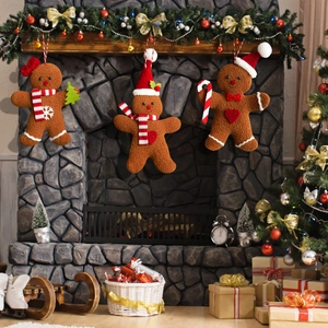 Christmas Gingerbread Man Plush Ornaments With Scarf And Hat Hanging Decorations For Christmas Tree Party Home Decor