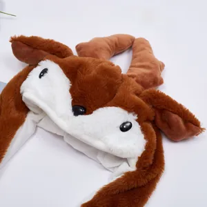 Detail of plush reindeer hat showing soft brown fur texture and cute 3D antlers