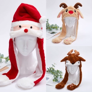 Funny Moving Ears Christmas Plush Hat Santa Claus Reindeer Elk Costume Accessories Winter Warm Party Cosplay Prop Gift