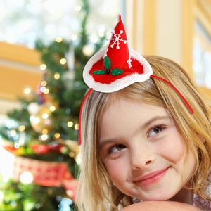 Christmas elf hat headband with white snowflake patterns for holiday party decorations