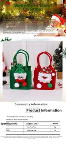 Detailed view of handmade Christmas felt gift bags with 3D Santa and Snowman designs