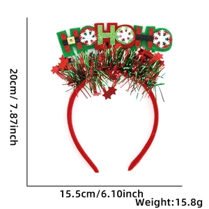 Detailed view of Ho Ho Ho Christmas headband with size dimensions and 15.8g weight