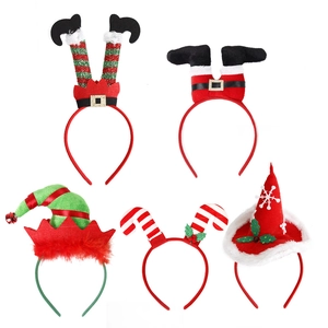 Set of five festive Christmas headbands including elf legs and Santa hat designs