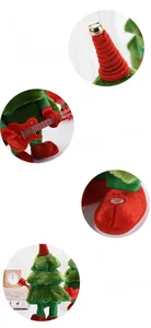 Detail view of electric plush Christmas tree showing bell, guitar and press switch