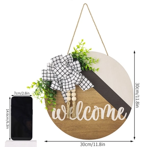 Détails de la plaque Welcome de 30cm avec eucalyptus, nœud à carreaux et glands