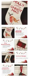 Detailed view of thick cotton linen Christmas stockings with red and green plaid cuffs