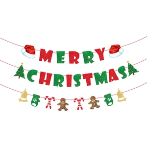 Glitter Paper Merry Christmas Banner Festive Letter Garland Decoration Gingerbread Man Santa Hat For Holiday Party Decor