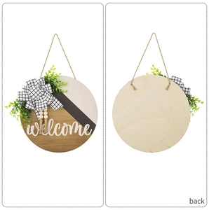Vue recto-verso d'une plaque Welcome en bois avec eucalyptus et perles en bois