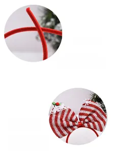 Nahaufnahme eines Weihnachts-Stirnbands mit rot gestreifter Schleife und Anhänger-Detail