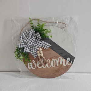Panneau de porte Welcome avec feuilles d'eucalyptus perles de bois et gland en toile